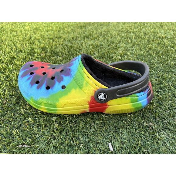 CROCS Classic Fur Lined Clog US W7 Mens 5 Tie Dye Shearling Mule Slipper Shoes - Picture 6 of 12